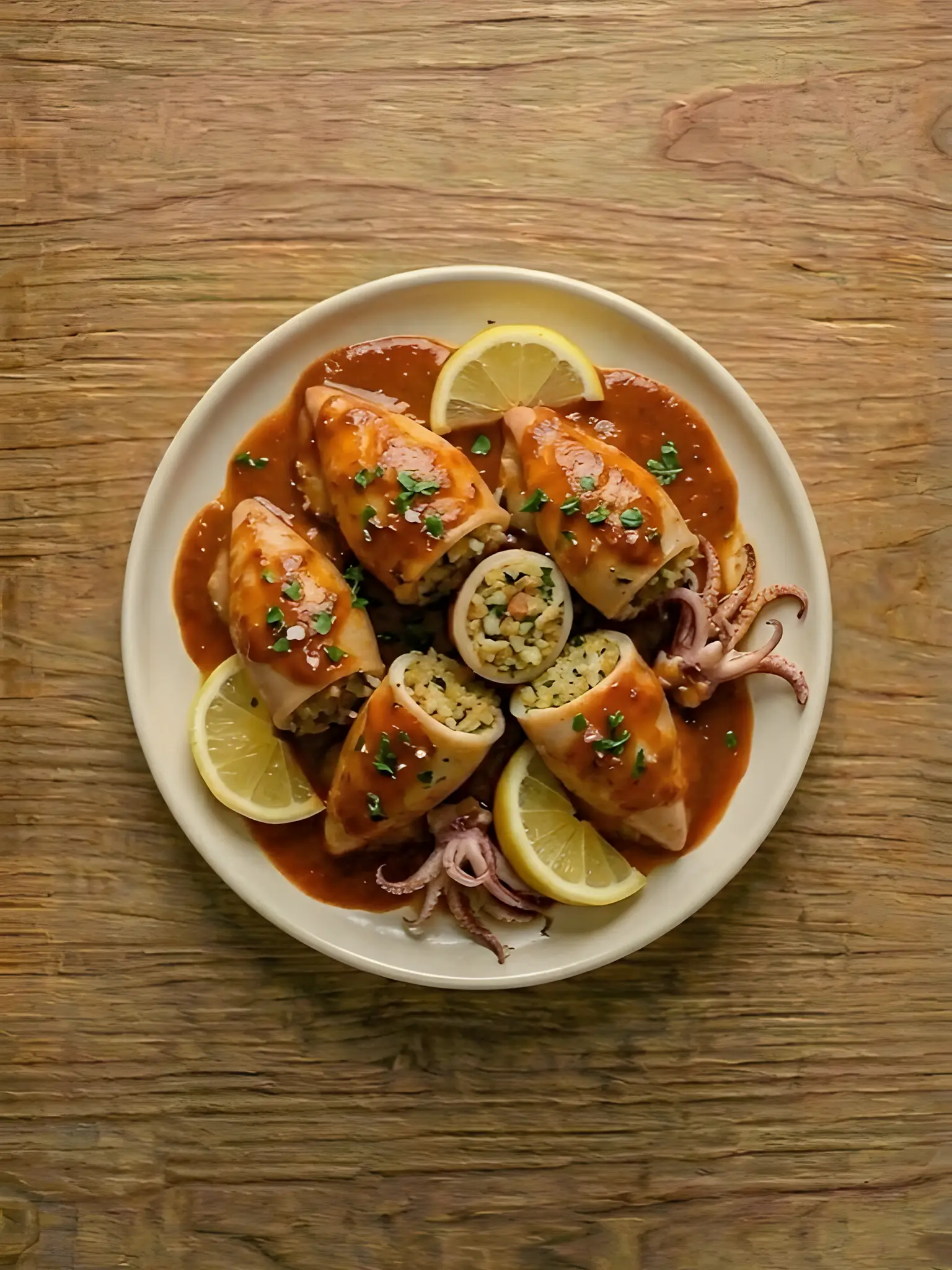 Calamares rellenos en salsa americana