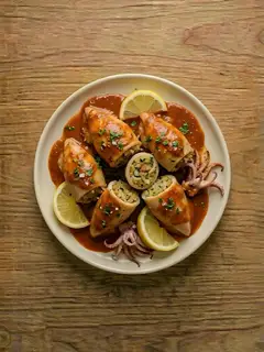 Calamares rellenos en salsa americana