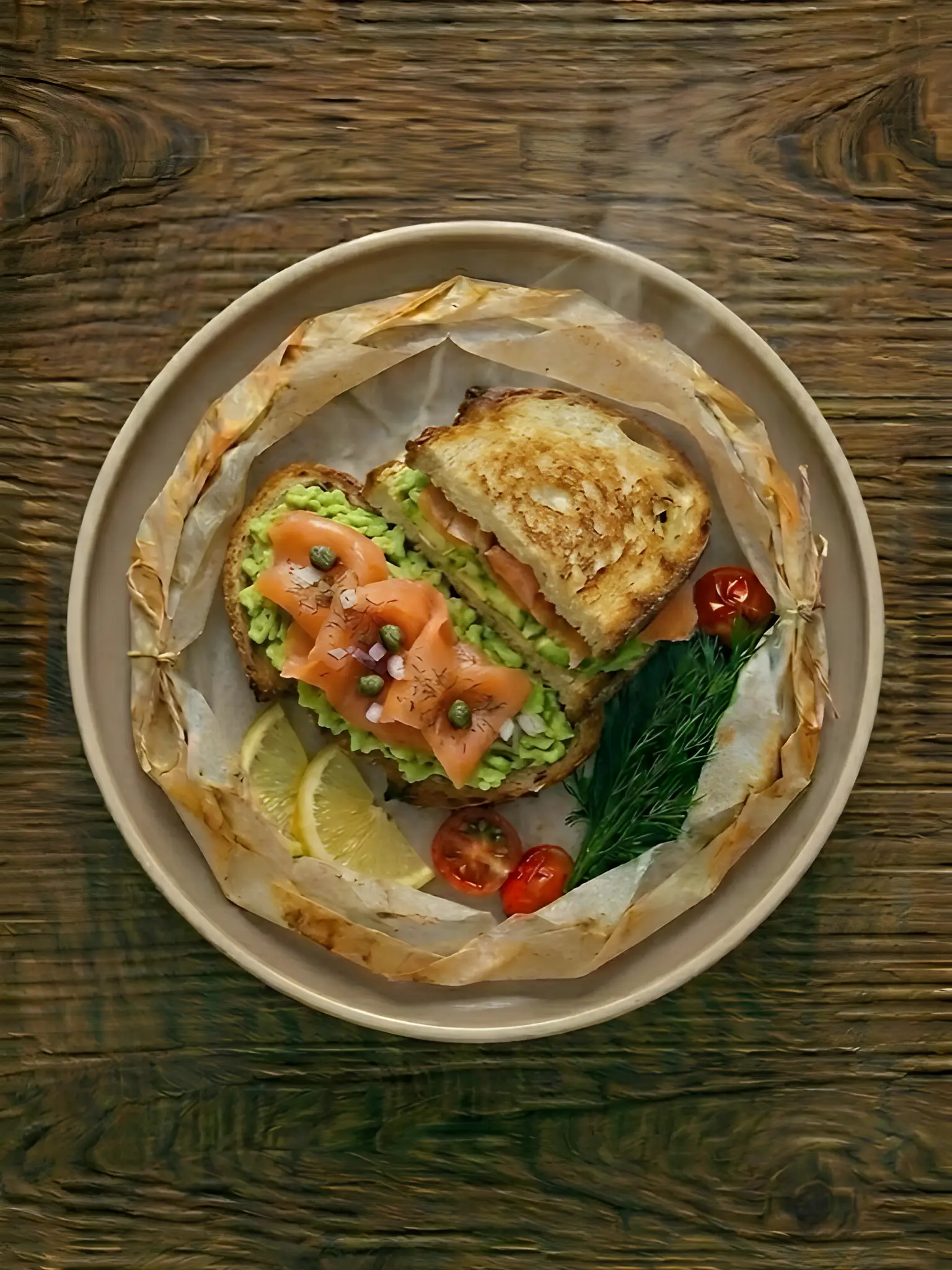 Sándwich de aguacate y salmón ahumado