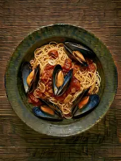 Fideos con mejillones y tomate