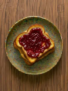 Tostada de pan brioche con mermelada de frambuesa