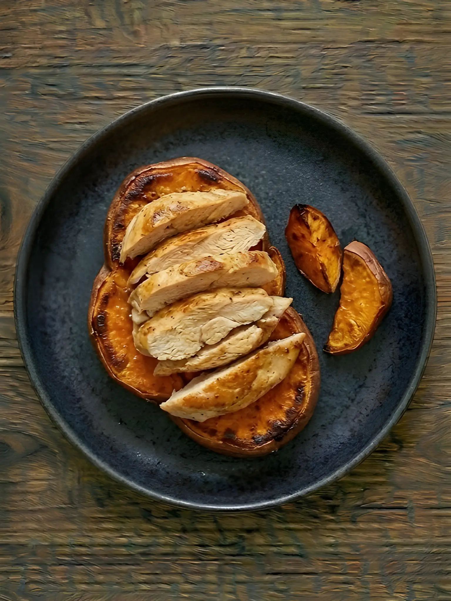 Boniato asado con pollo
