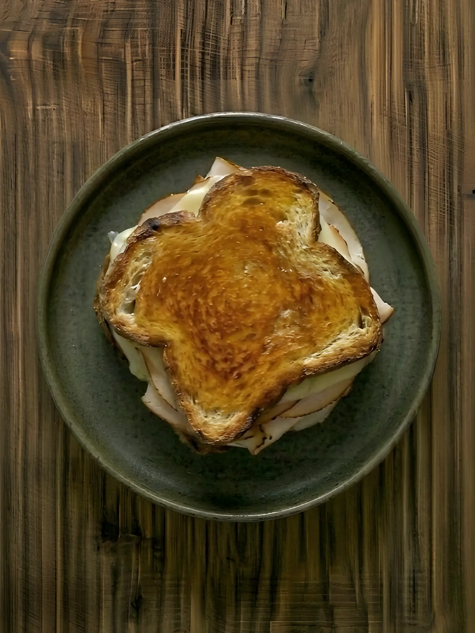 Tostada de pan de molde con pavo y queso