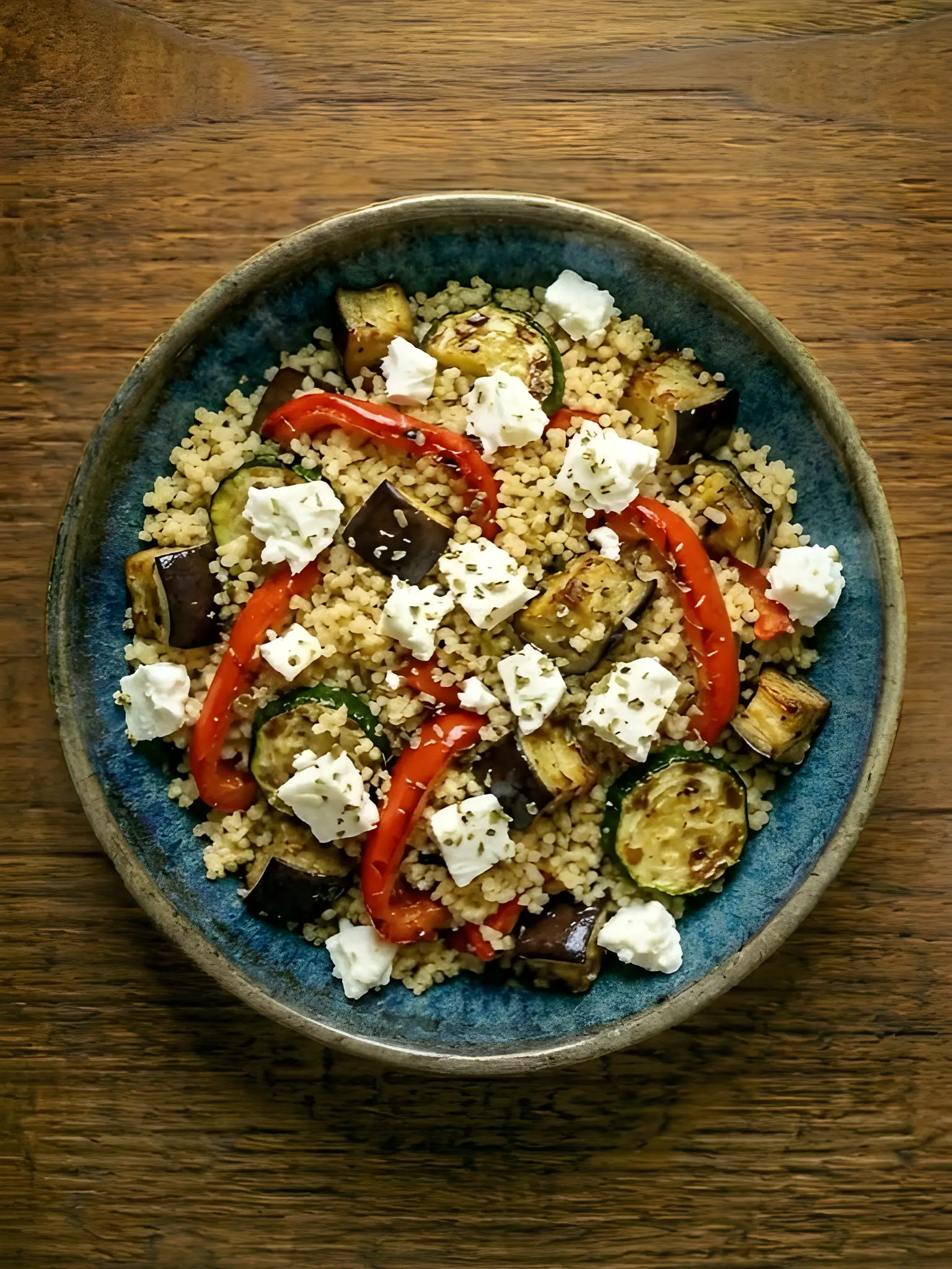 Cuscús con verduras asadas y feta