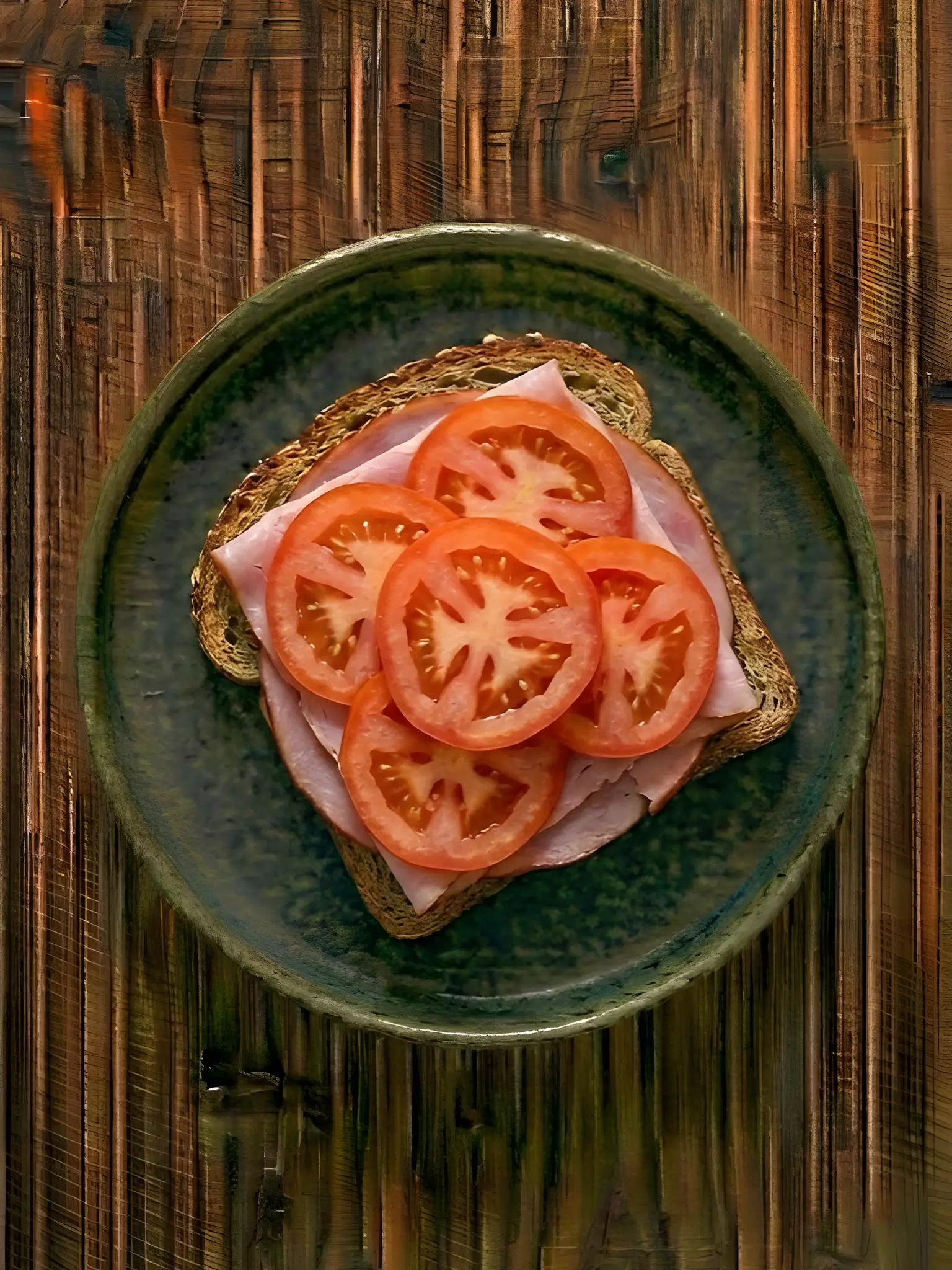 Tostada de pan integral con jamón cocido y tomate