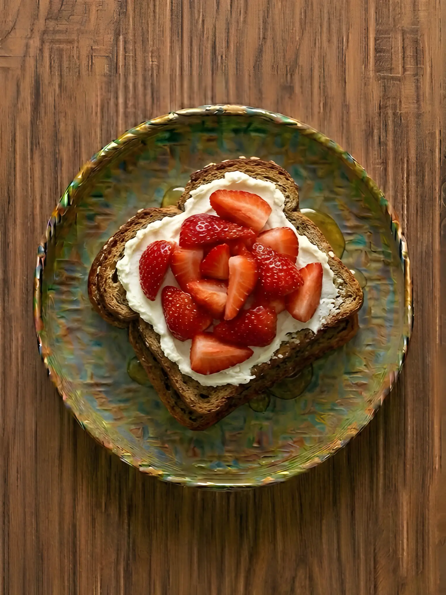 Tostada de centeno con queso crema y fresas