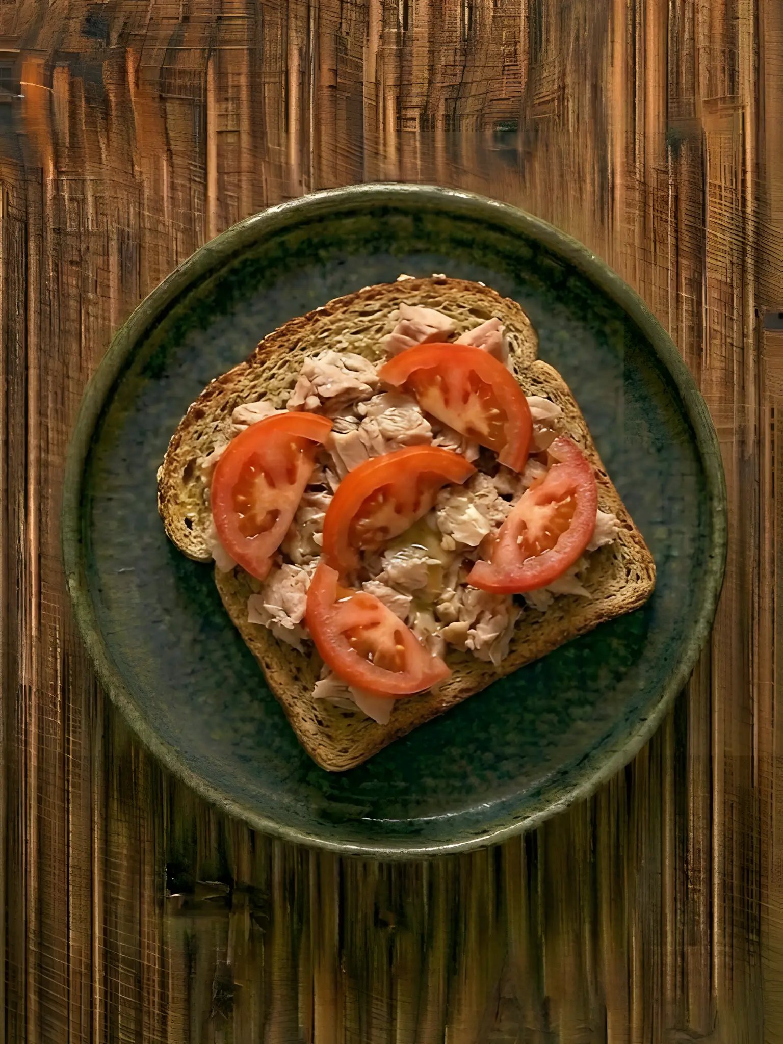 Tostada de pan integral con atun y tomate