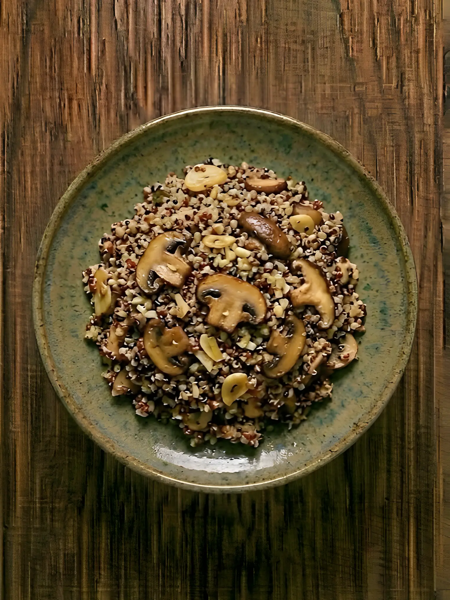 Quinoa salteada con champiñones y ajo