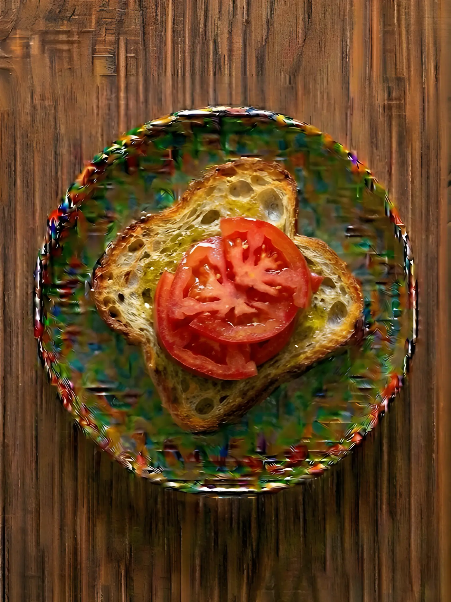 Tostada de pan de cristal con tomate y aceite