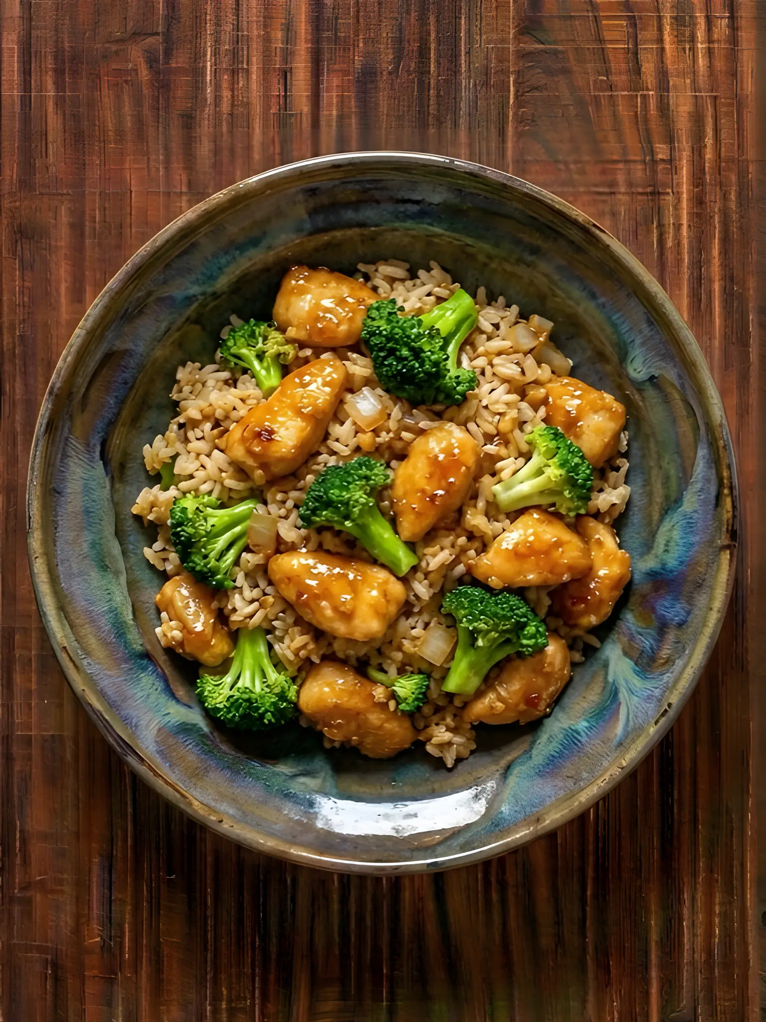 Arroz con pollo a la naranja y brócoli