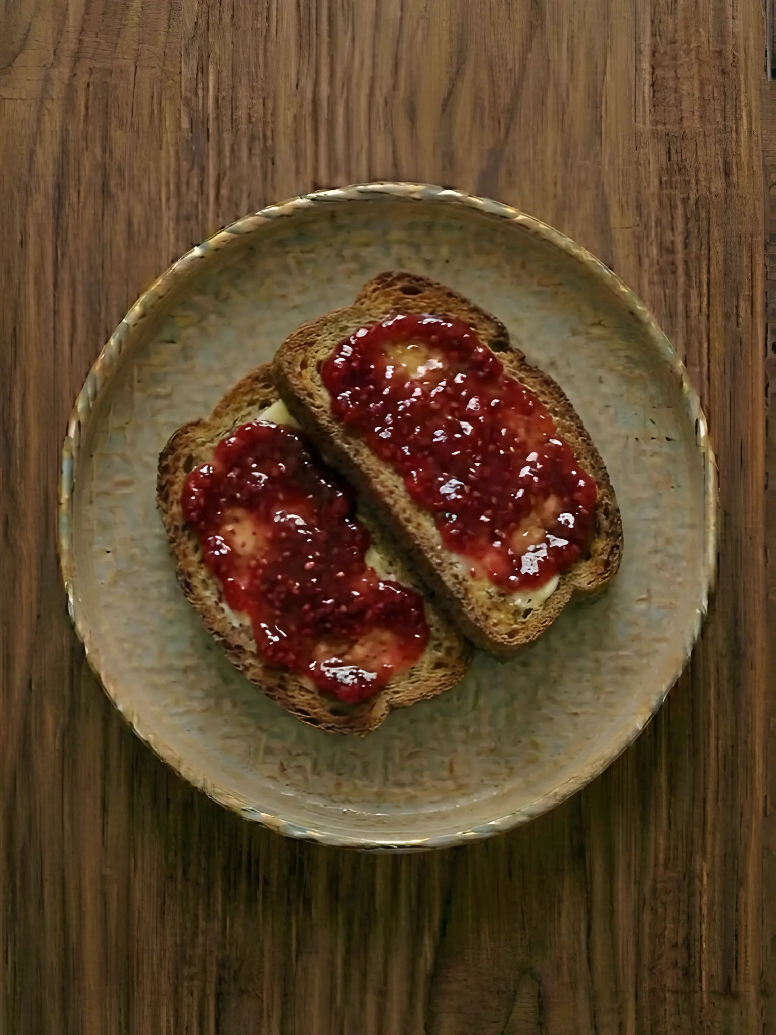 Tostada de centeno con mermelada de frambuesa