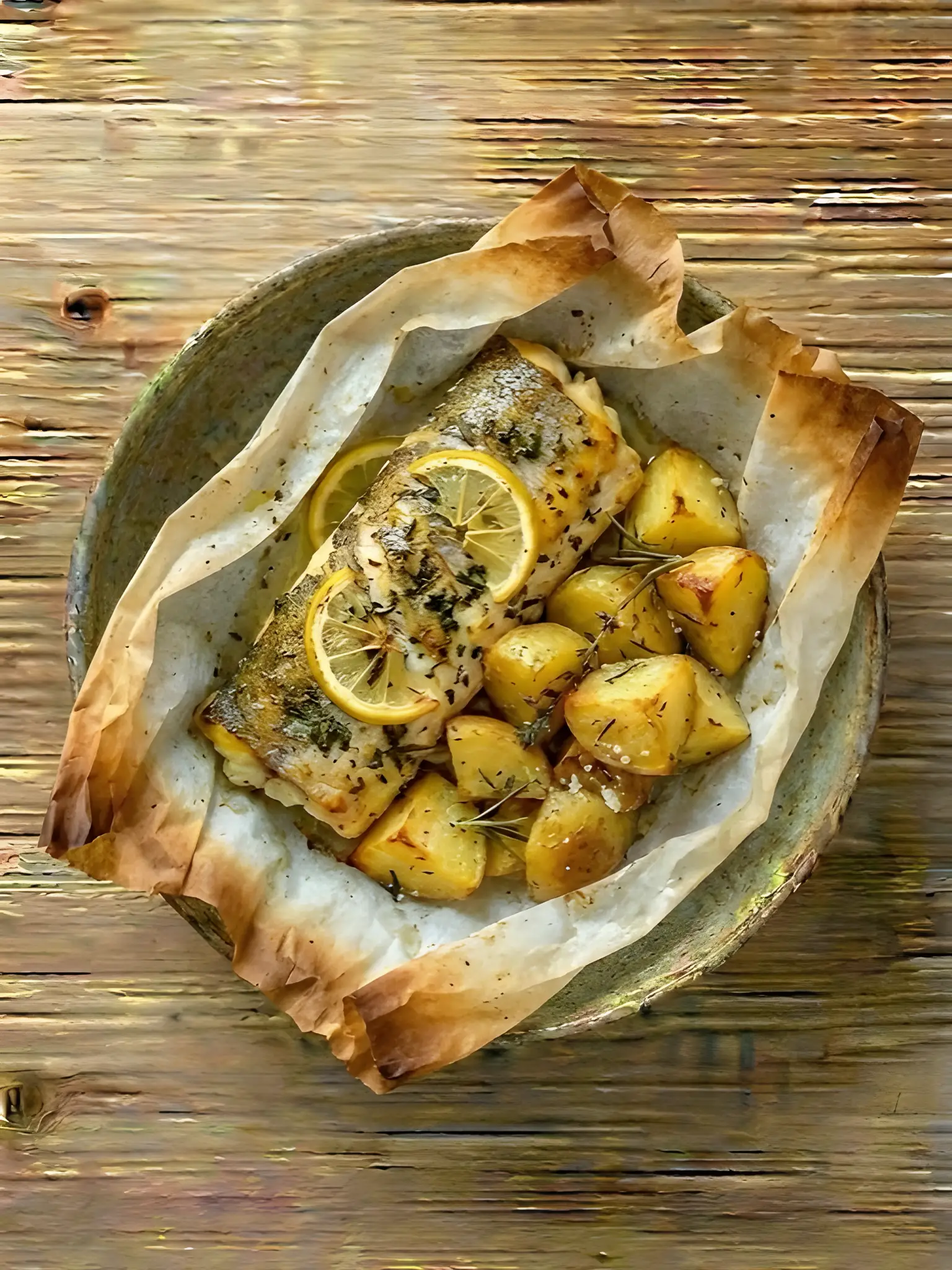 Merluza al Horno con Patatas Panadera