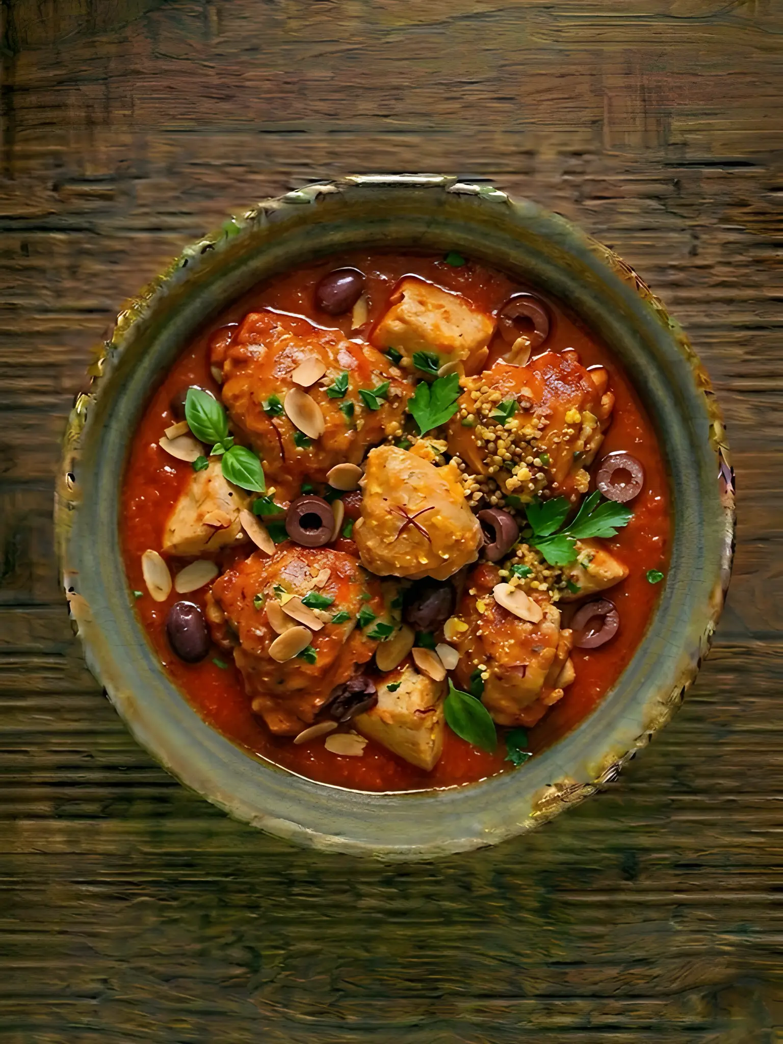 Pollo en salsa de tomate con aceitunas