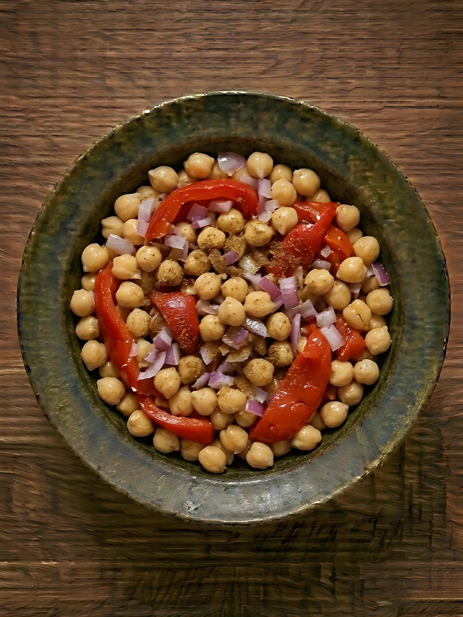 Ensalada templada de garbanzos con pimiento asado