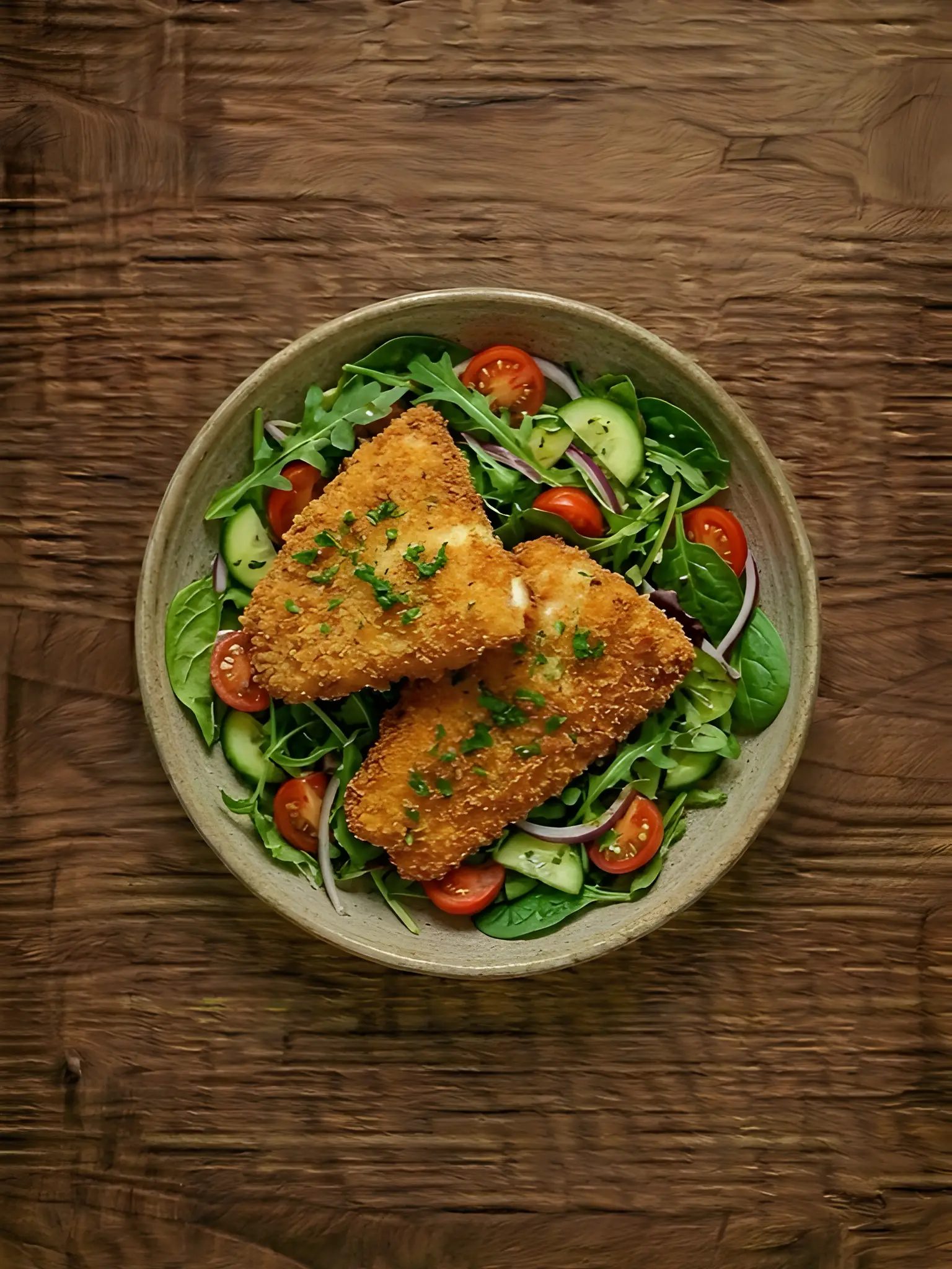 Merluza Rebozada con Ensalada