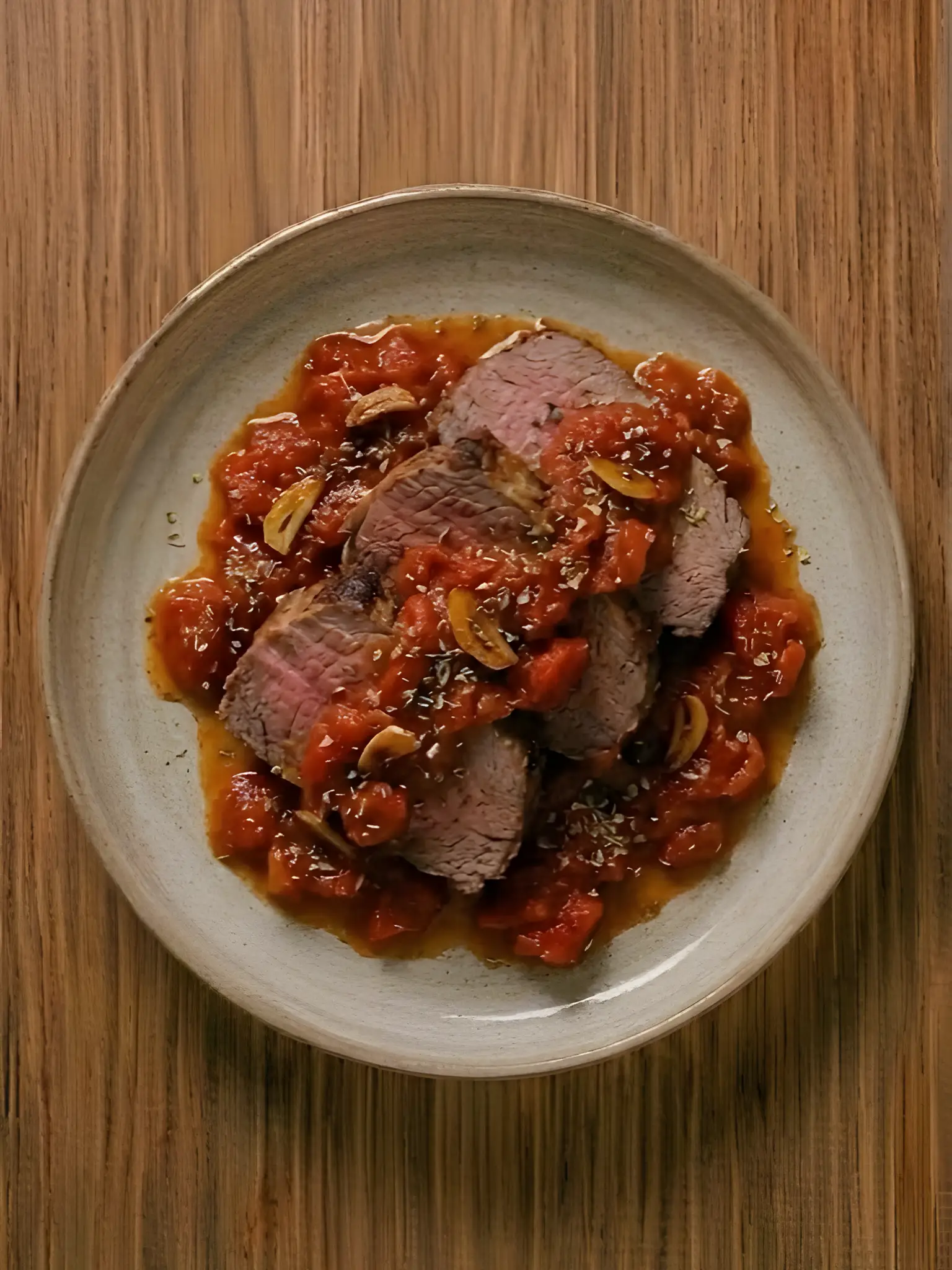 Redondo de ternera al horno con tomate