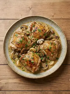 Muslos de pollo al ajillo con champiñones
