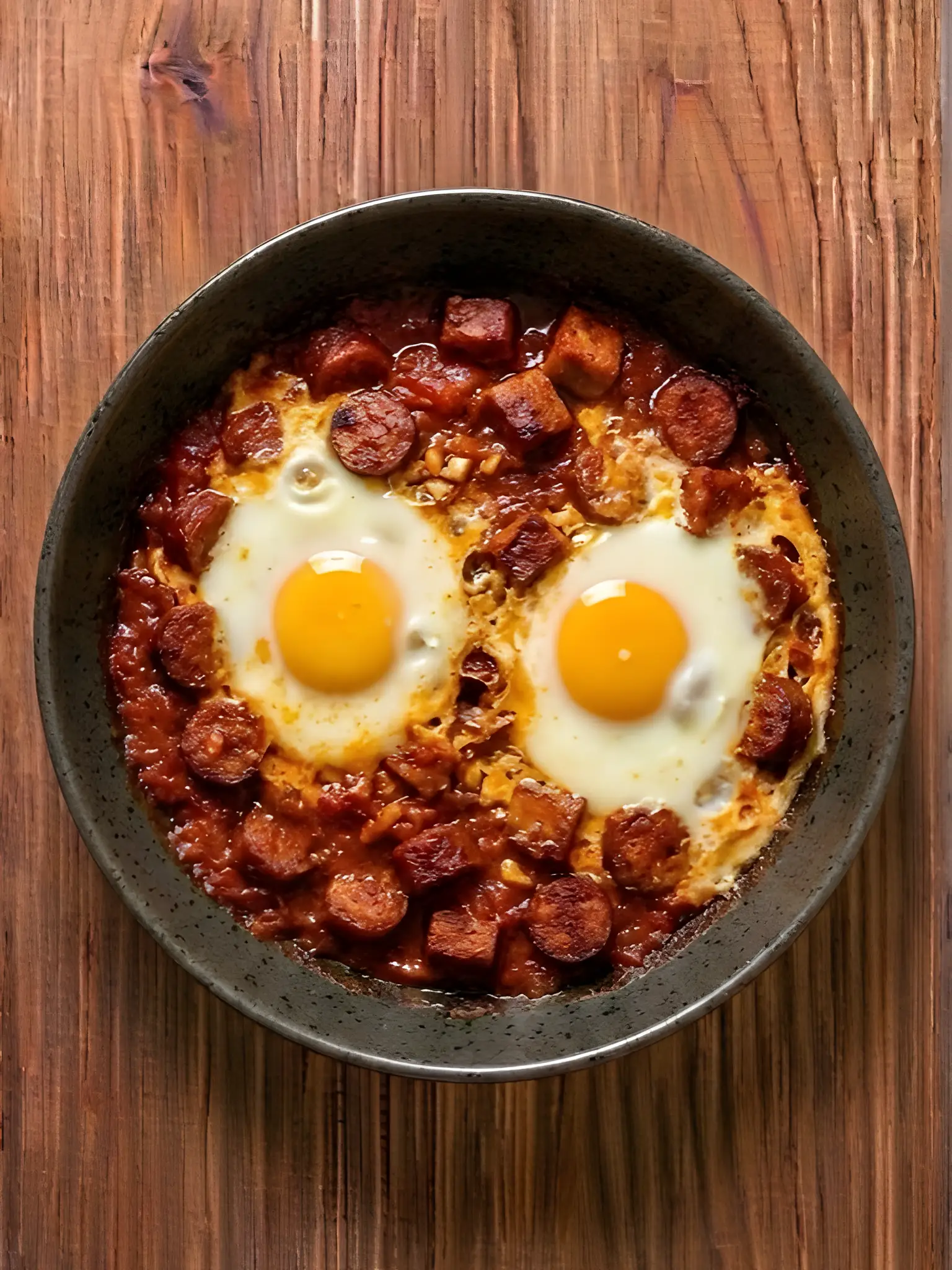 Huevos al horno con tomate y chorizo magro