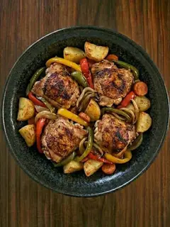 Pollo al horno con patata y pimientos
