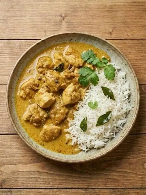 Pollo al curry con leche de coco y arroz basmati