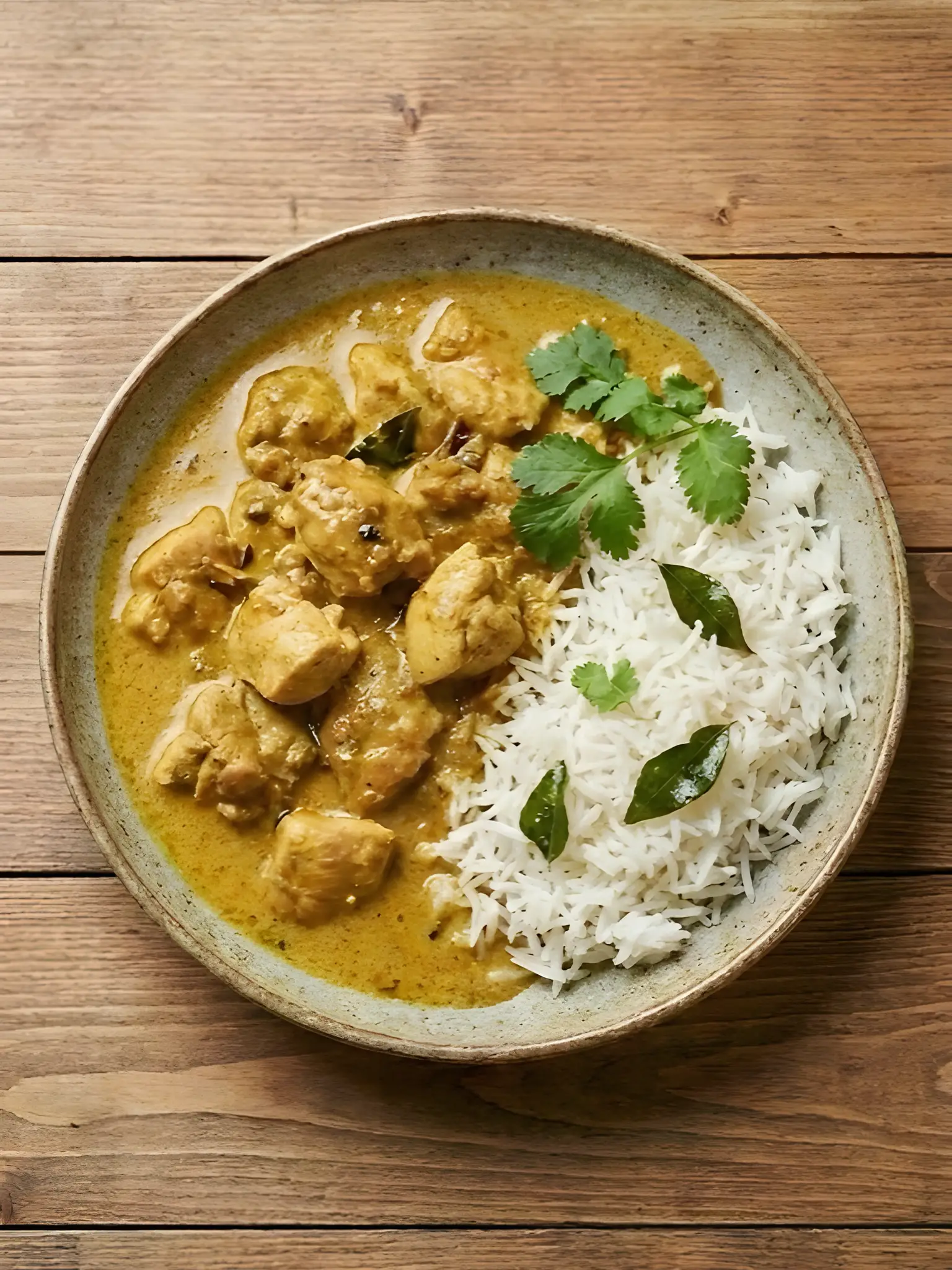 Pollo al curry con leche de coco y arroz basmati