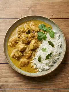 Pollo al curry con leche de coco y arroz basmati