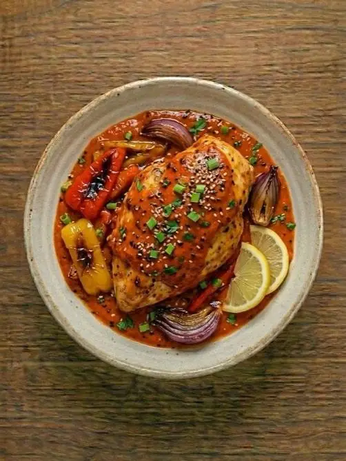 Pechuga con Salsa de Pimientos Asados
