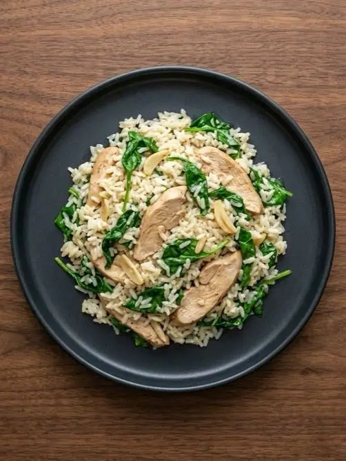 Arroz con salmón y espinacas