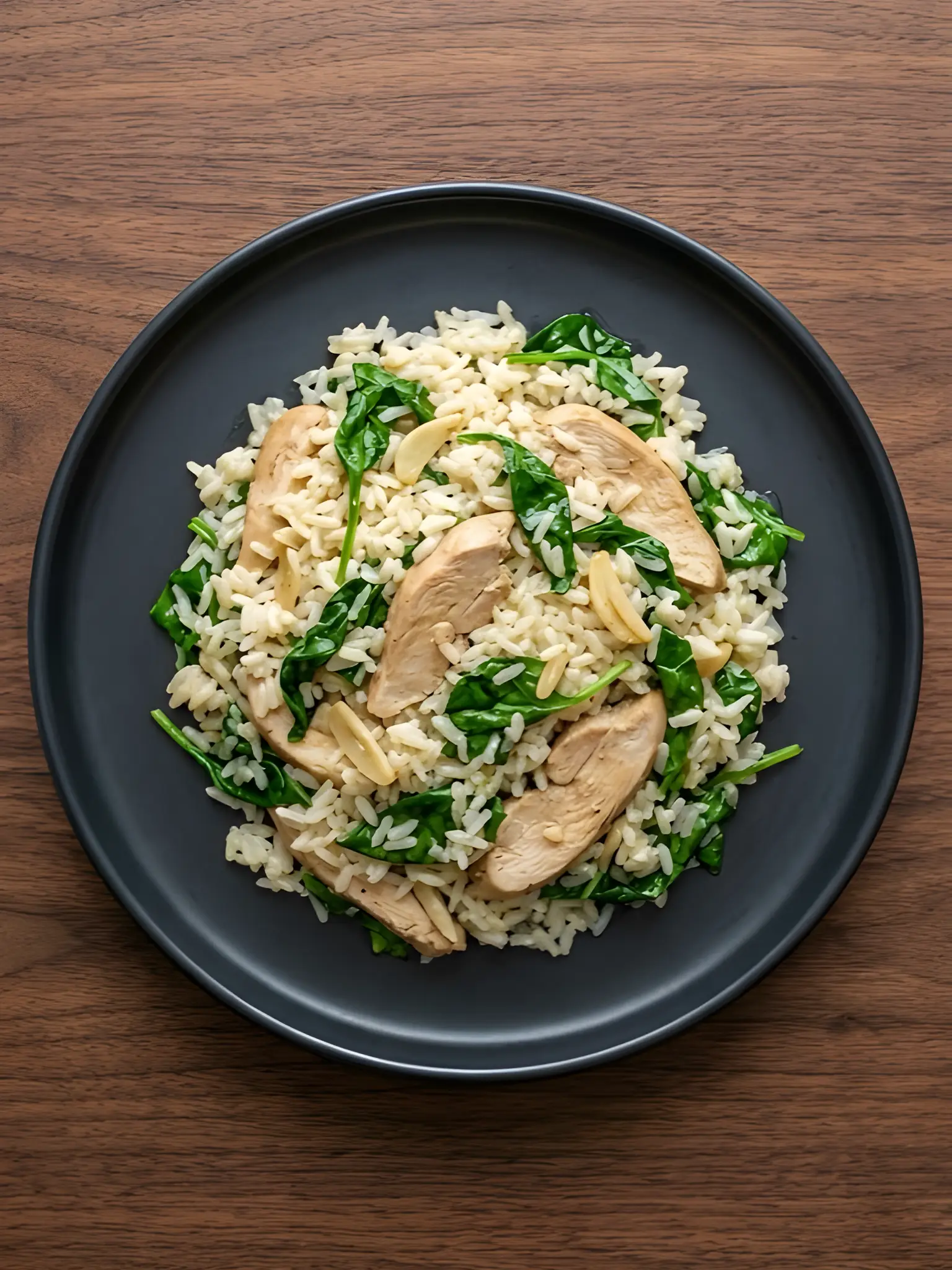 Arroz con salmón y espinacas