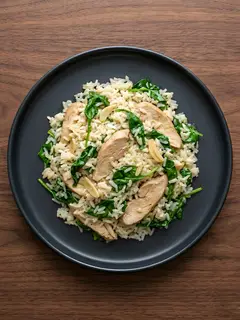 Arroz con salmón y espinacas