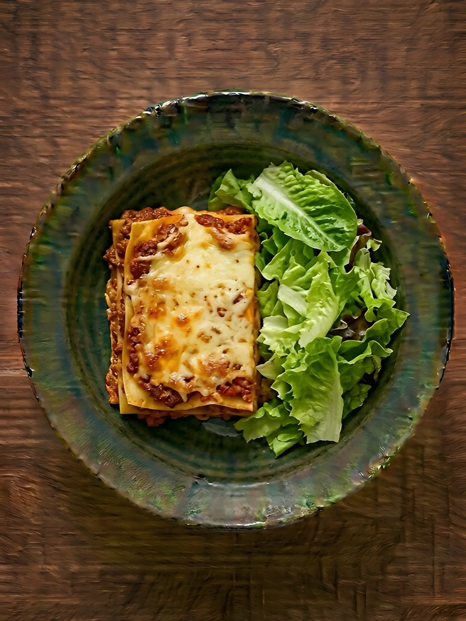 Lasaña congelada con ensalada verde