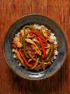 Fajitas de pollo con arroz y pimientos