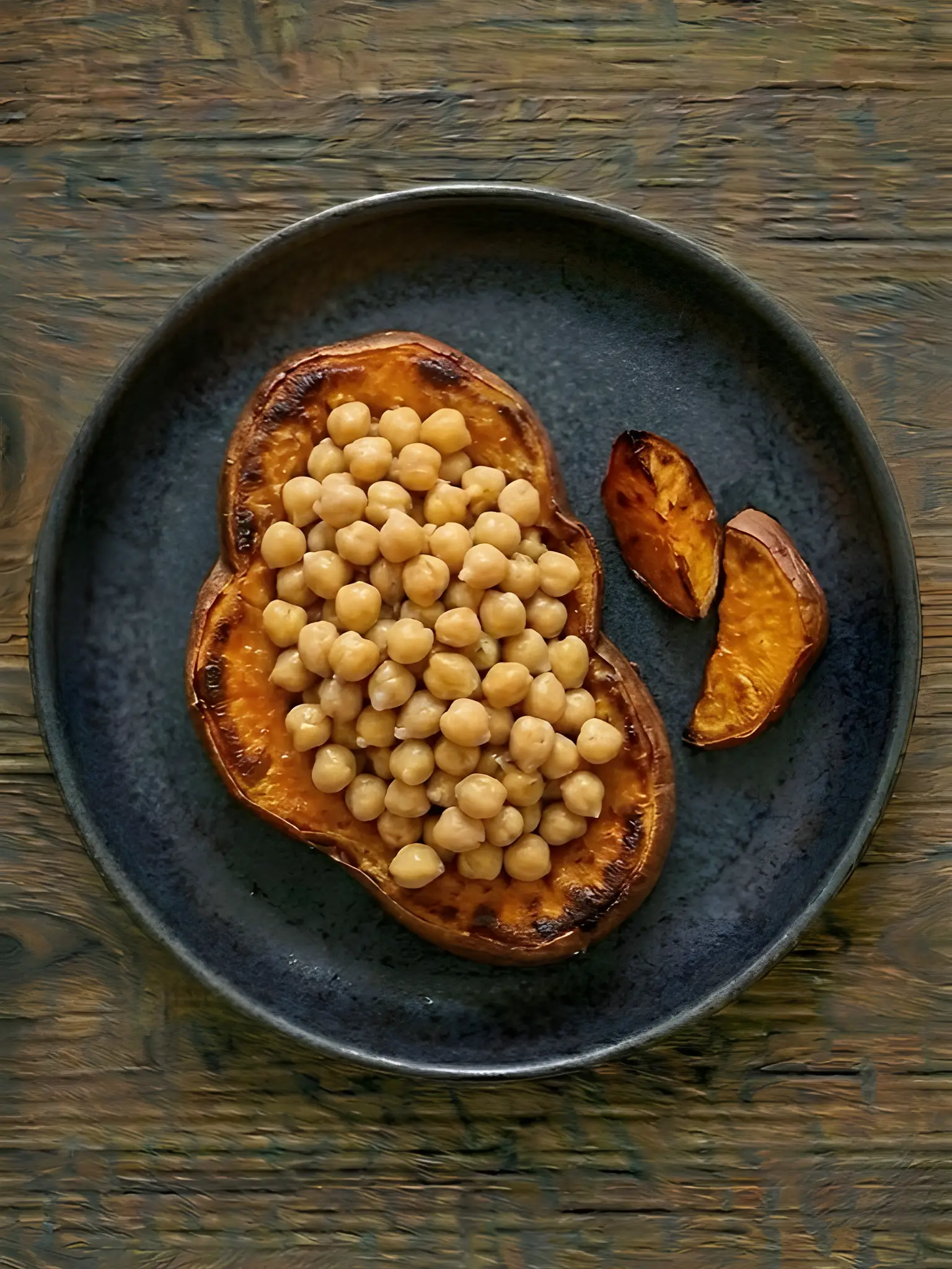 Boniato con garbanzos al horno