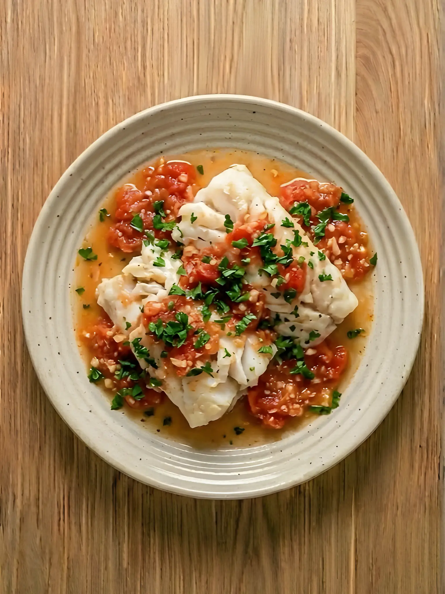 Bacalao al microondas con tomate
