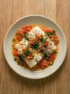 Bacalao al microondas con tomate