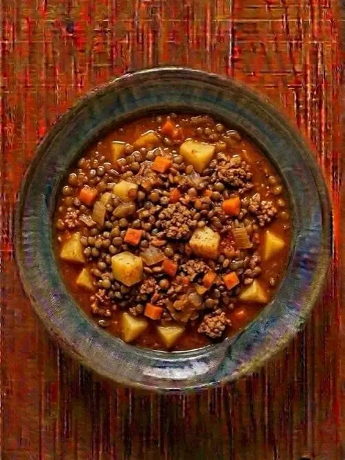 Guiso de lentejas con carne picada magra y patata