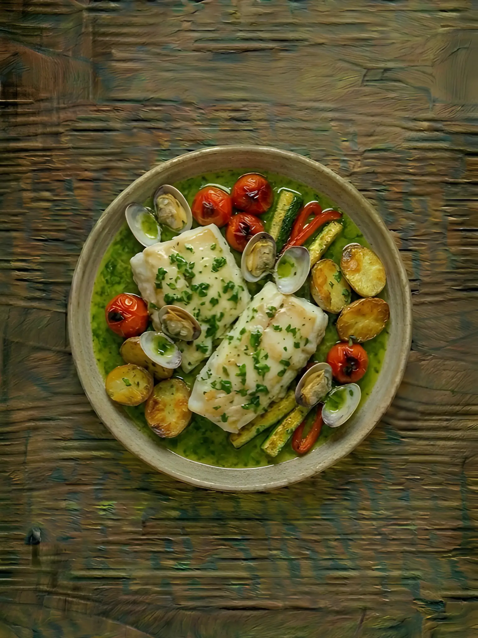 Merluza en salsa verde con almejas