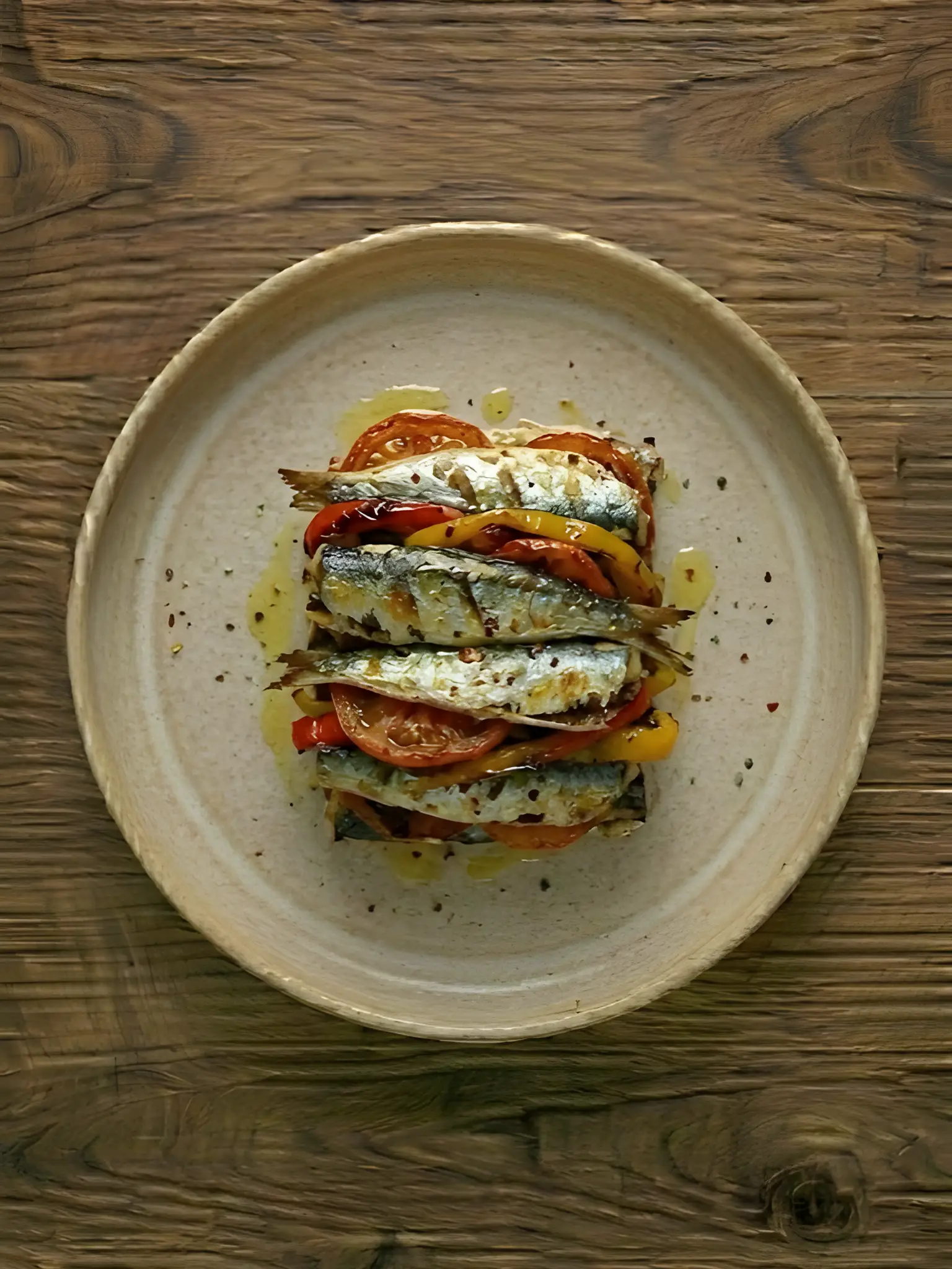 Sardinas al horno con tomate y pimientos