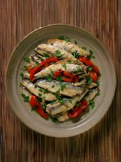 Sardinas en lata con pimientos asados