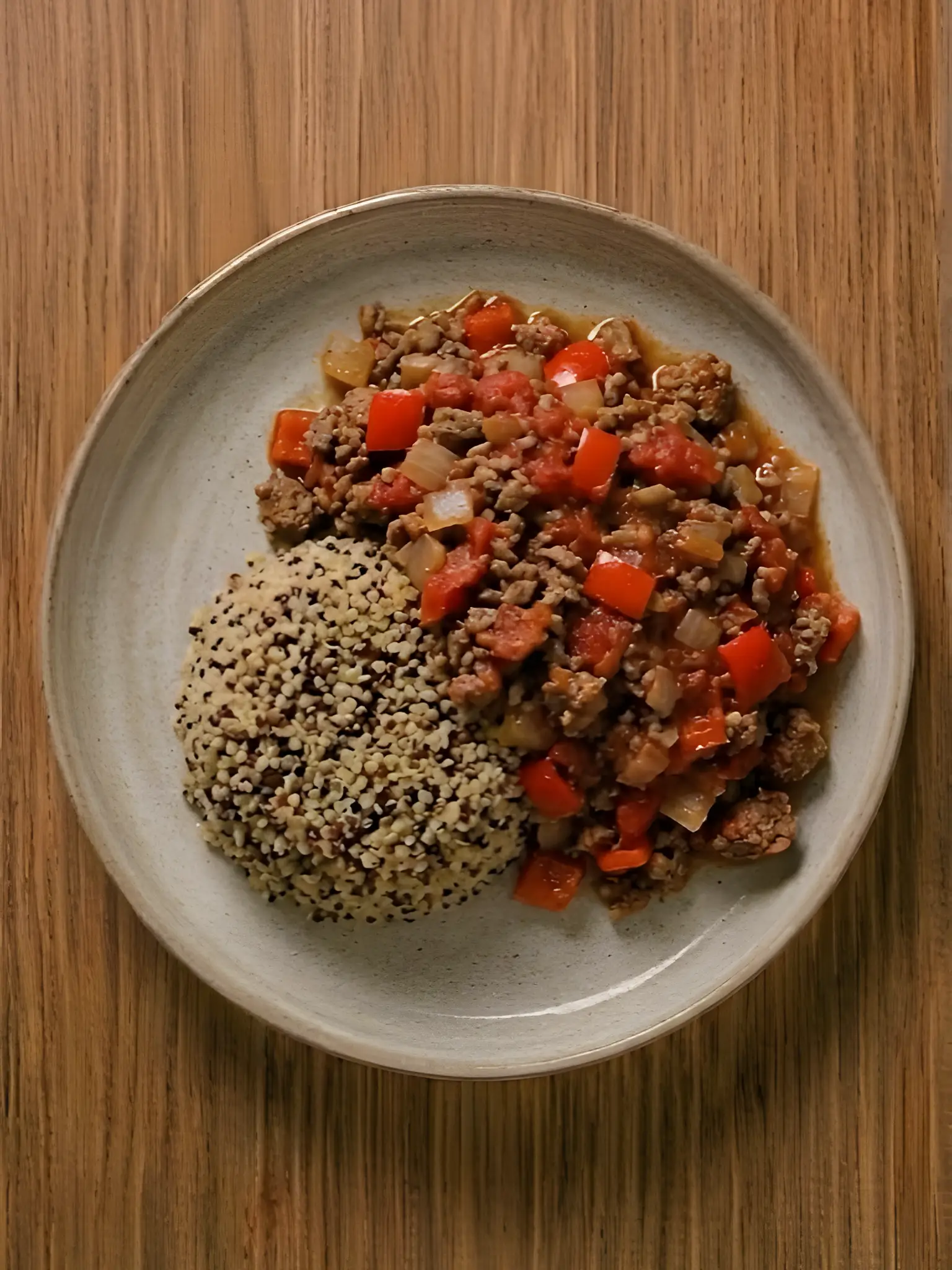 Quinoa con carne picada magra y pimiento