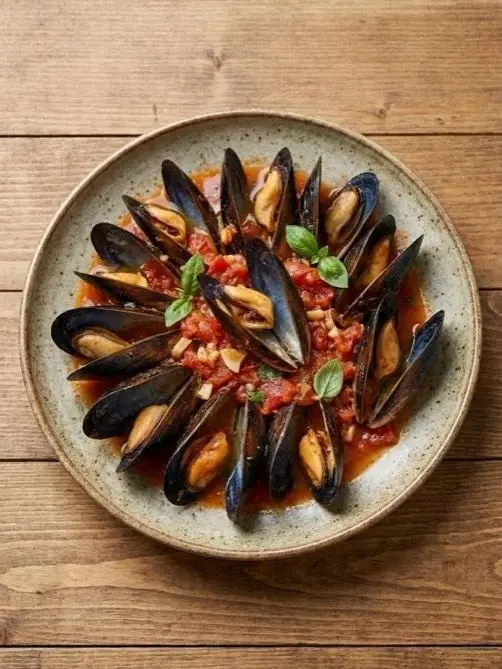 Mejillones en salsa de tomate y vino blanco