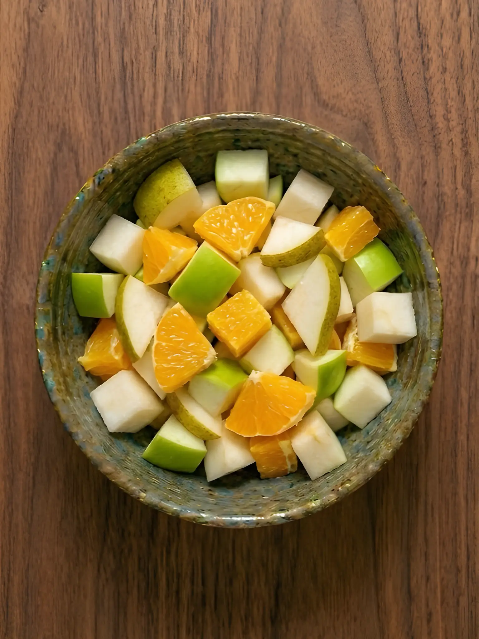 Macedonia de manzana verde, pera y naranja