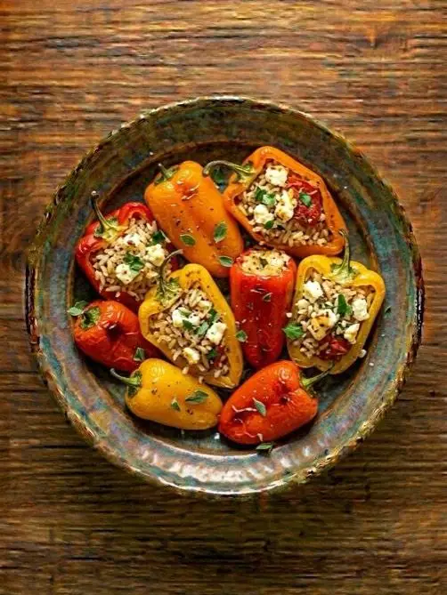 Pimientos Rellenos de Arroz y Feta