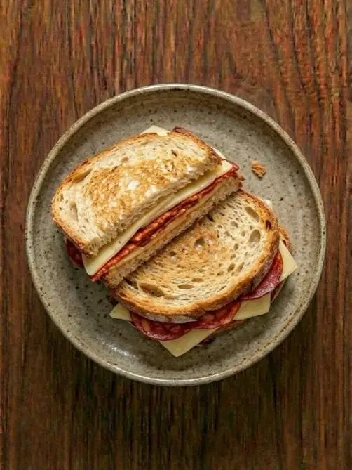 Montadito de chorizo y queso en sandwichera