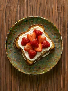 Tostada de pan brioche con queso crema y fresas